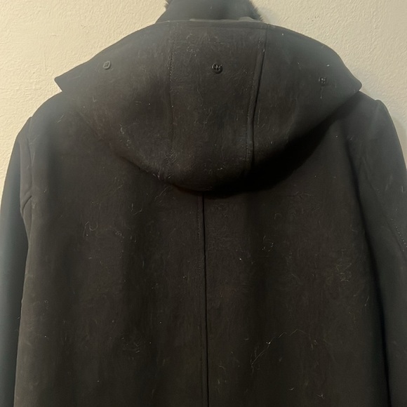 Nine west L black long coat with hoodie. Hoodie fur not included. Zipper up - Picture 7 of 8